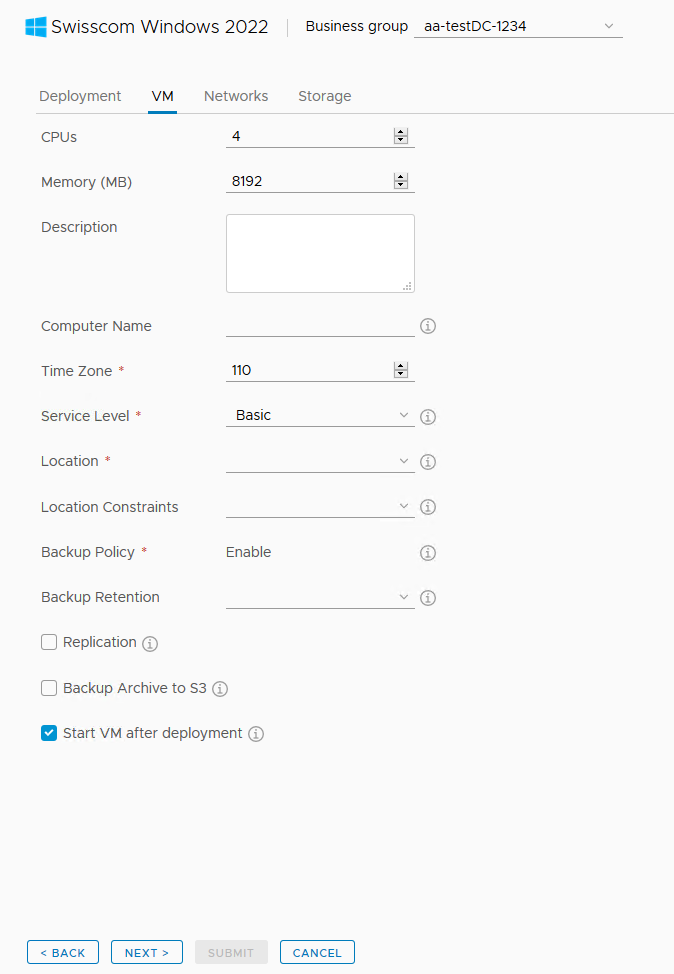 Create a Managed Swisscom Windows - Step 2