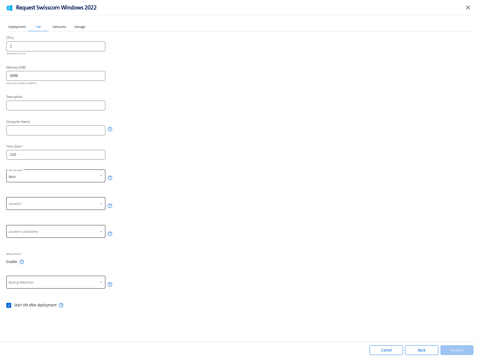 Create a Managed Swisscom Windows - Step 2