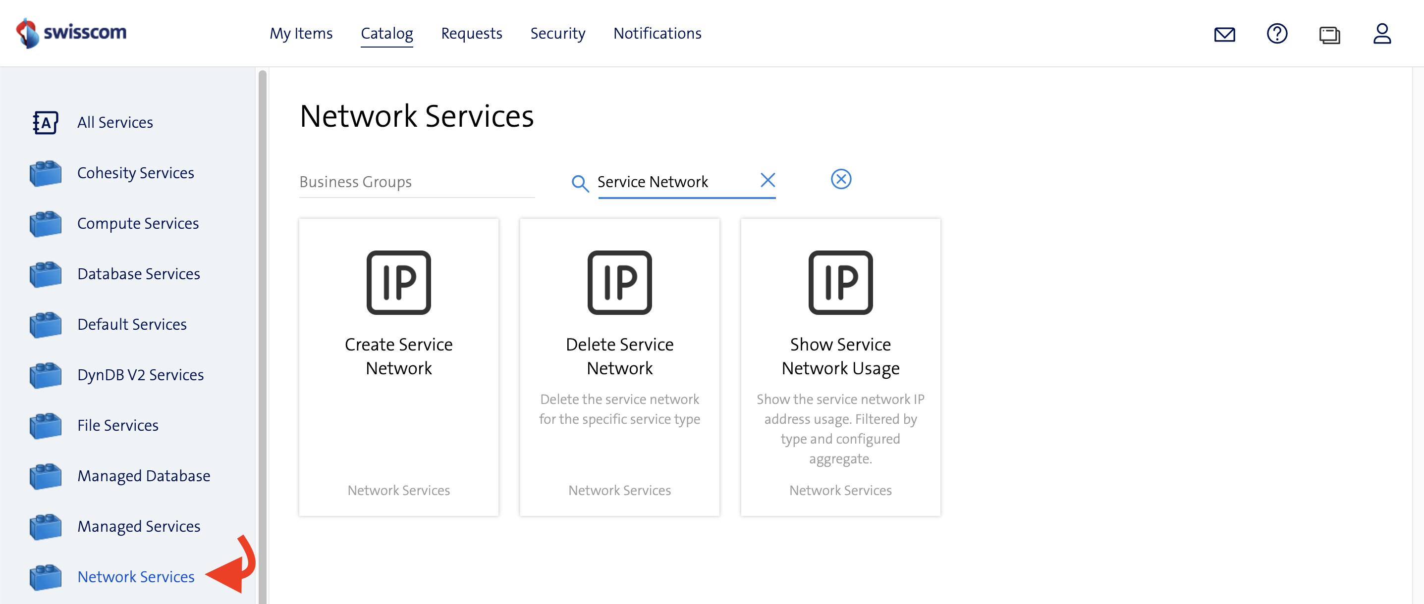 Service Network Catalog Items